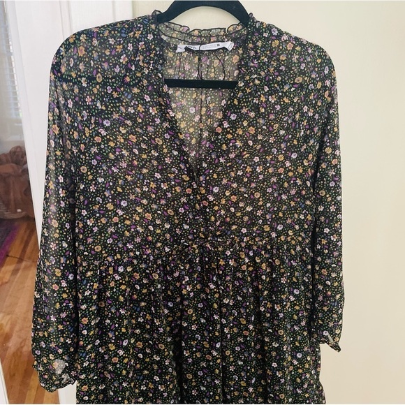 Zara Black Floral Long Sleeve Babydoll Mini Dress - Picture 10 of 10
